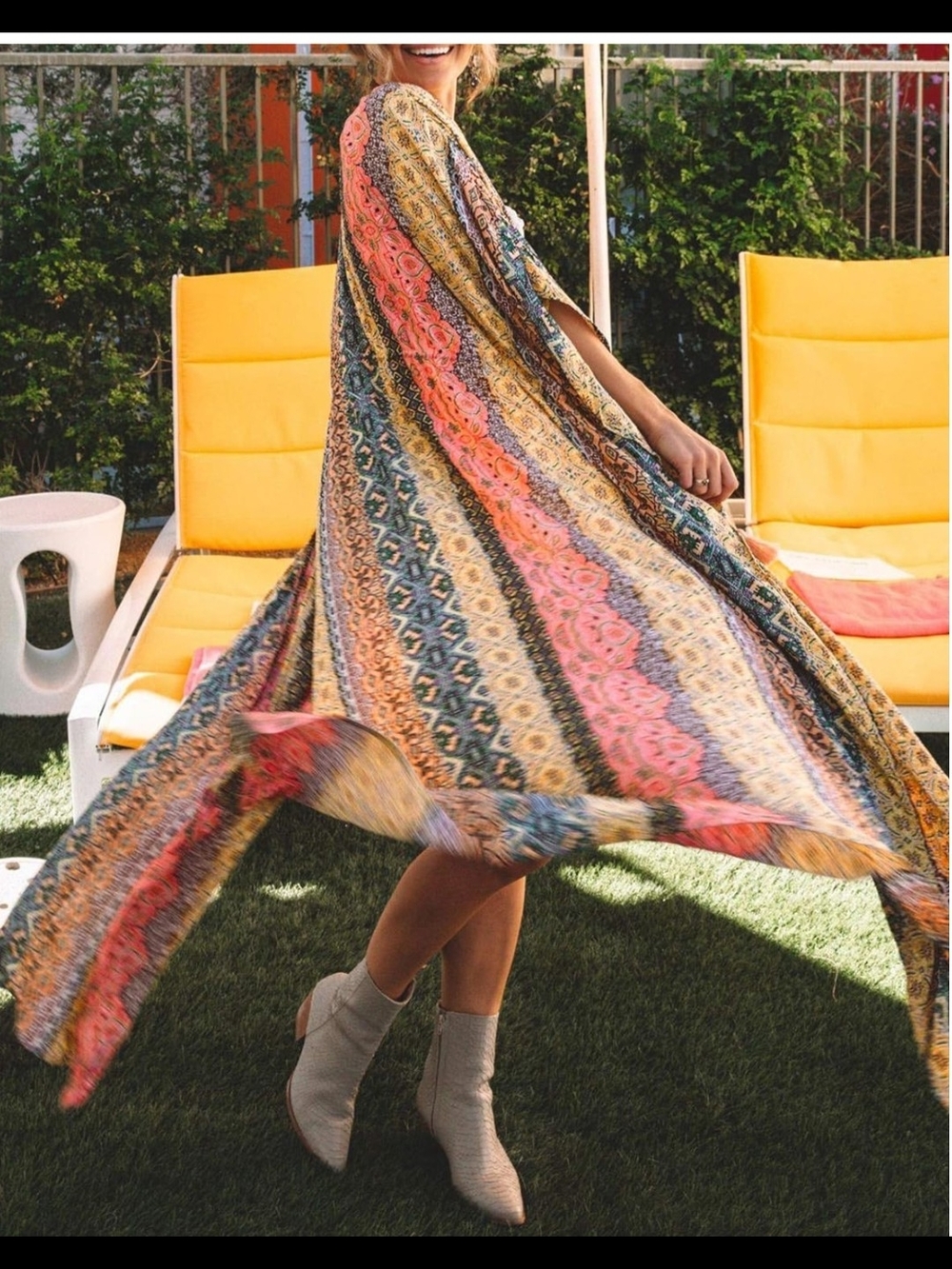 Lightweight Striped Boho Kimono/Cover Up - Orange & Yellow